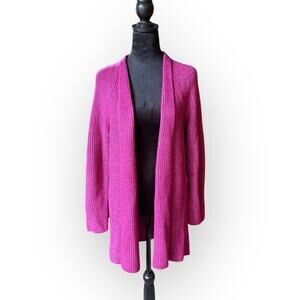NWT Loft Berry Pink Open Front Chunky Knit Shawl Collar Cardigan Sweater Size L
